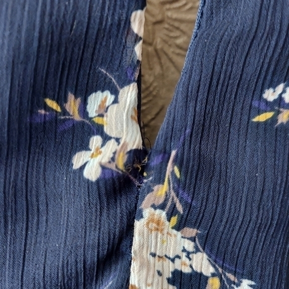 Lush Blue Floral Maxi Dress With Slit Sheer Sleeves Sz Small - Picture 11 of 11